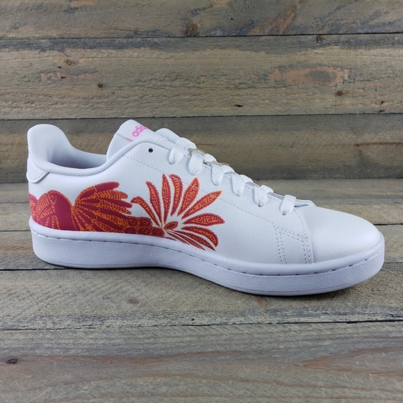 adidas Women's Advantage Court Casual Tennis Shoes White Screaming Pink - Picture 2 of 10